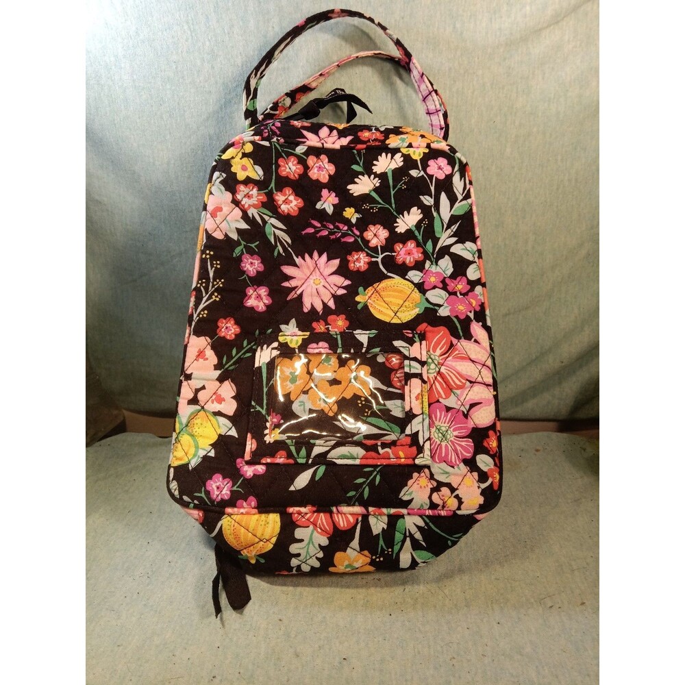 Vera Bradley quilted floral insulated lunch bag featuring a black background